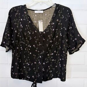 Elodie Black Floral Blouse with Corset Back Size M NWT